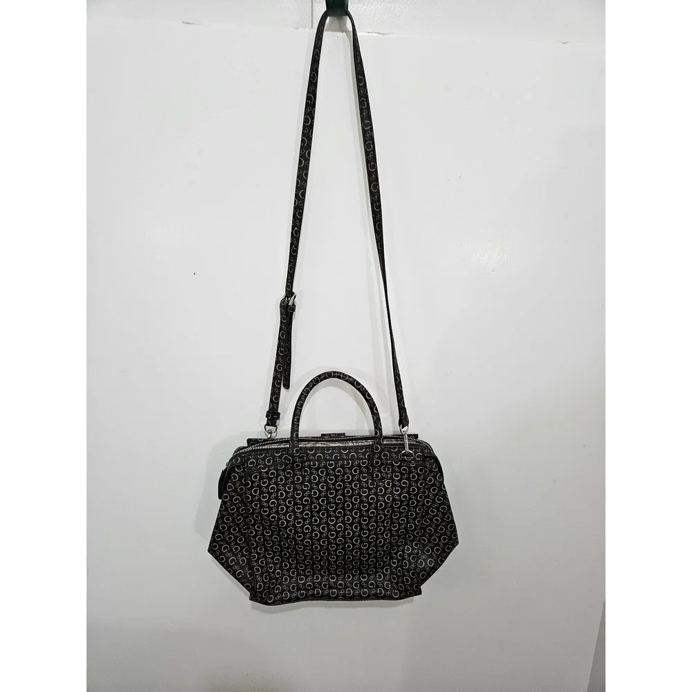 Guess Black Tan Signature G Logo Satchel Handbag Crossbody Padlock Detail Y2K